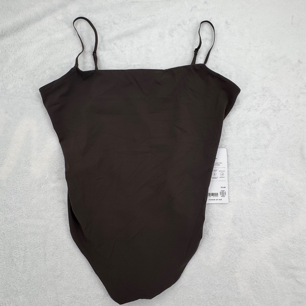 NWT Athleta VitaForm Short Sleeve Crew Bodysuit Camisole Brown Espresso Sz Large